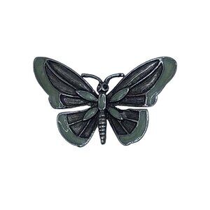 Vintage Butterfly Brooch Pin Antique Silver Tone Green Enamel